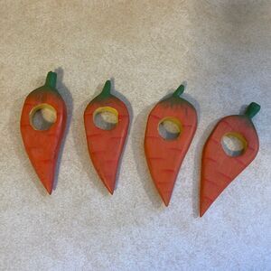 Carrot Napkin Rings‎ Hand Carved/Painted Folksy Whimsical Country Garden Party